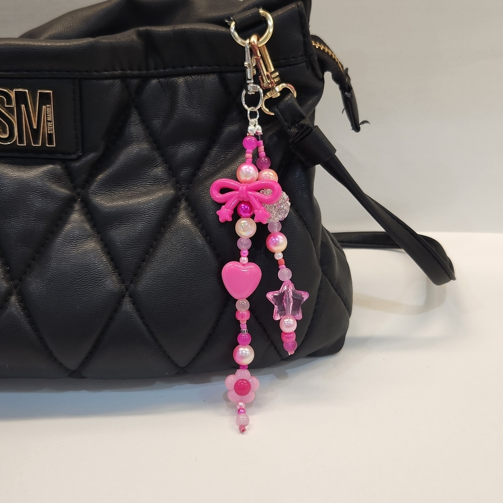 Pink Beaded Bag Charm